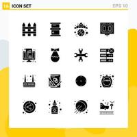 Set of 16 Modern UI Icons Symbols Signs for dashboard sports crown scoring competition Editable Vector Design Elements