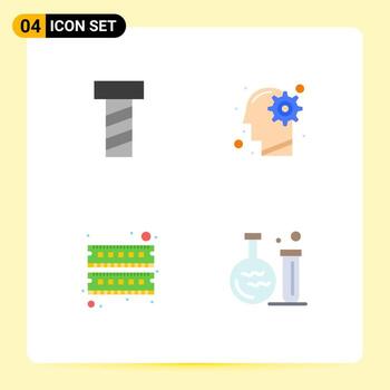 Editable Vector Line Pack of 4 Simple Flat Icons of bolt hardware idea solution tube Editable Vector Design Elements