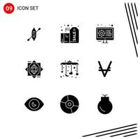 Group of 9 Modern Solid Glyphs Set for mobile design present forming settings Editable Vector Design Elements