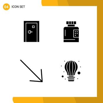 Pack of 4 Modern Solid Glyphs Signs and Symbols for Web Print Media such as aperture health exit disease right Editable Vector Design Elements