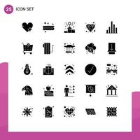 Group of 25 Modern Solid Glyphs Set for checkout graph power analytics diamond Editable Vector Design Elements