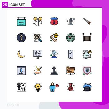 Mobile Interface Filled line Flat Color Set of 25 Pictograms of hand record scary microphone security Editable Vector Design Elements