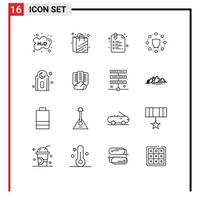 Group of 16 Outlines Signs and Symbols for muslim network paper protection computing Editable Vector Design Elements