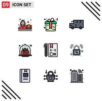 Mobile Interface Filledline Flat Color Set of 9 Pictograms of c dessert bus cake brownie Editable Vector Design Elements