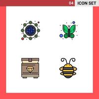 grupo de 4 signos y símbolos de colores planos de línea rellena para elementos de diseño de vectores editables de escarabajo de insecto de globo de juego global