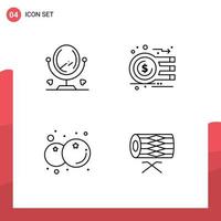 Set of 4 Modern UI Icons Symbols Signs for mirror food analysis graph healthy Editable Vector Design Elements