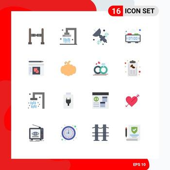 Pack of 16 creative Flat Colors of success layout artificial graph digital clock Editable Pack of Creative Vector Design Elements