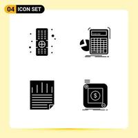 Modern Set of 4 Solid Glyphs Pictograph of control ok calculator progress paper check Editable Vector Design Elements