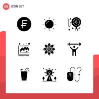 Set of 9 Modern UI Icons Symbols Signs for lab energy shopping atom growth Editable Vector Design Elements