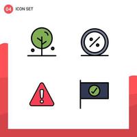 4 Universal Filledline Flat Colors Set for Web and Mobile Applications blooming online nature e danger Editable Vector Design Elements