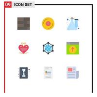 Editable Vector Line Pack of 9 Simple Flat Colors of data love letter culture calendar heart Editable Vector Design Elements