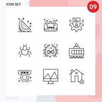 Modern Set of 9 Outlines Pictograph of bow virus board nature card Editable Vector Design Elements