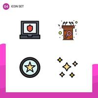 Set of 4 Modern UI Icons Symbols Signs for laptop star announcement message night Editable Vector Design Elements