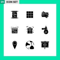 Set of 9 Vector Solid Glyphs on Grid for play fun love box workflow Editable Vector Design Elements