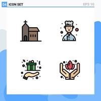 Mobile Interface Filledline Flat Color Set of 4 Pictograms of building gift historic chef hand Editable Vector Design Elements