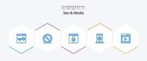 Seo and Media 25 Blue icon pack including performance. mobile. engine. media. security vector