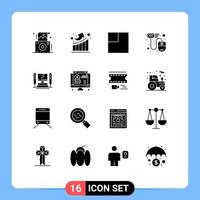 16 Universal Solid Glyph Signs Symbols of server computer layout mail file Editable Vector Design Elements