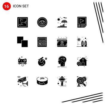 Set of 16 Vector Solid Glyphs on Grid for layers clone umbrella report paper Editable Vector Design Elements