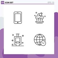 4 Universal Line Signs Symbols of cell bath call cup globe Editable Vector Design Elements