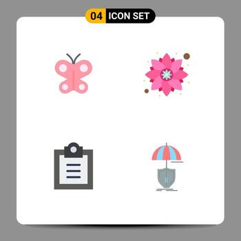 conjunto moderno de 4 iconos y símbolos planos, como tareas de mariposa, seguros de rangoli de primavera, elementos de diseño vectorial editables vector