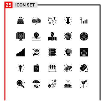 paquete de interfaz de usuario de 25 glifos sólidos básicos de conexión de creatividad de señal de eliminación elementos de diseño vectorial editables completos vector