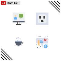 conjunto moderno de 4 iconos planos pictograma de comunicación café en línea socket educación elementos de diseño vectorial editables vector