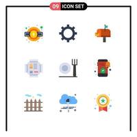 Universal Icon Symbols Group of 9 Modern Flat Colors of restaurant fork mail box technology microchip Editable Vector Design Elements