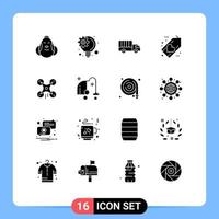 16 Universal Solid Glyphs Set for Web and Mobile Applications technology heart delivery friday black Editable Vector Design Elements