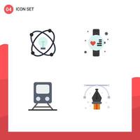 Group of 4 Flat Icons Signs and Symbols for idea train drawing watch travel Editable Vector Design Elements