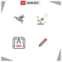 Group of 4 Modern Flat Icons Set for art blueprint origami plant sketch Editable Vector Design Elements