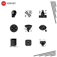 Group of 9 Modern Solid Glyphs Set for eye pizza massage food stud Editable Vector Design Elements