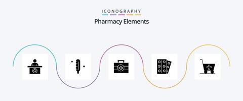 paquete de iconos de glifo 5 de elementos de farmacia que incluye paciente. médico . médico . equipo vector