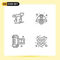 Mobile Interface Line Set of 4 Pictograms of music node labour love cap camera accessories Editable Vector Design Elements