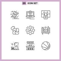 Universal Icon Symbols Group of 9 Modern Outlines of science jigsaw monitor touch hand Editable Vector Design Elements