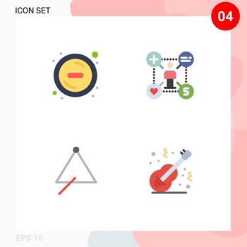 paquete de interfaz de usuario de 4 iconos planos básicos de usuario de instrumento de eliminación agregar elementos de diseño de vector editables de sonido