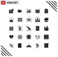 Group of 25 Modern Solid Glyphs Set for design monitor tech table library Editable Vector Design Elements