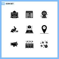 Mobile Interface Solid Glyph Set of 9 Pictograms of imagination box map nature easter Editable Vector Design Elements