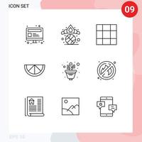 User Interface Pack of 9 Basic Outlines of no flower pot grid plant cactus Editable Vector Design Elements