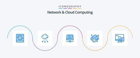 paquete de iconos azul 5 de red y computación en la nube que incluye dispositivos móviles. tecnología. auricular. almacenamiento. nube vector