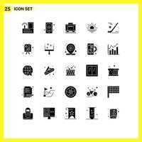 25 Universal Solid Glyphs Set for Web and Mobile Applications open light medical sun suitcase Editable Vector Design Elements