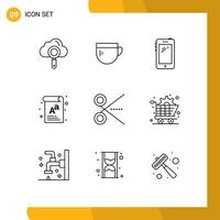 Mobile Interface Outline Set of 9 Pictograms of cut font phone document samsung Editable Vector Design Elements