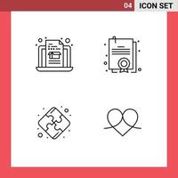 4 iconos creativos signos y símbolos modernos de certificado de regalo de computadora portátil rompecabezas amor elementos de diseño vectorial editables vector