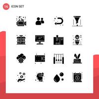 Mobile Interface Solid Glyph Set of 16 Pictograms of architecture filter arrow chemical laboratory chemical analysis Editable Vector Design Elements