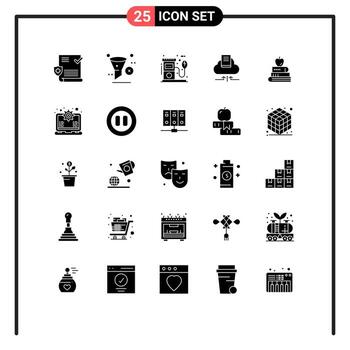 Set of 25 Vector Solid Glyphs on Grid for notebook arrow trash cloud pump Editable Vector Design Elements