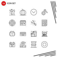 Set of 16 Commercial Outlines pack for automation wrench pumpkin setting media player Editable Vector Design Elements