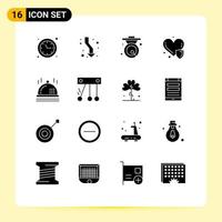 Set of 16 Commercial Solid Glyphs pack for insurance heart care down health care gong Editable Vector Design Elements