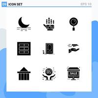 Group of 9 Solid Glyphs Signs and Symbols for closed ux magnifier ui grid Editable Vector Design Elements