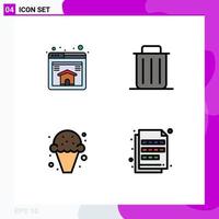 Set of 4 Modern UI Icons Symbols Signs for home food delete remove cream Editable Vector Design Elements