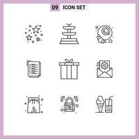 Set of 9 Vector Outlines on Grid for gift box croissant accessories work task Editable Vector Design Elements