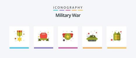 paquete de iconos flat 5 de guerra militar que incluye la vida. guerra. ejército. vehículo. tanque de guerra. diseño de iconos creativos vector